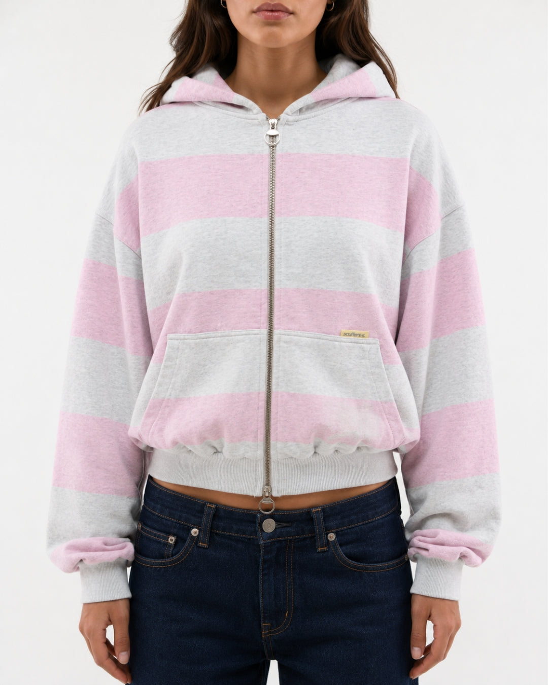 Oversized Striped Zip Hoodie