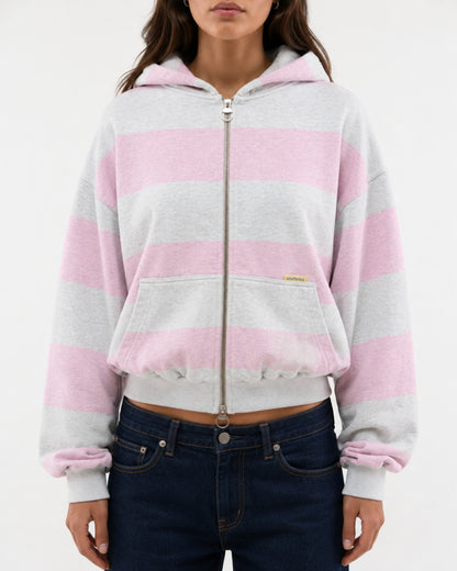 Oversized Striped Zip Hoodie