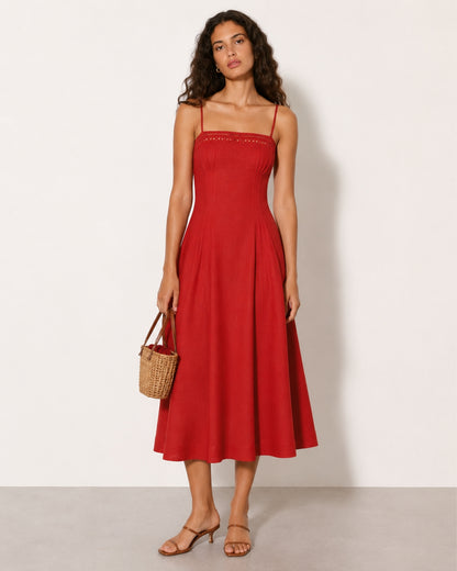 Pomona Eyelet Linen Midi Dress