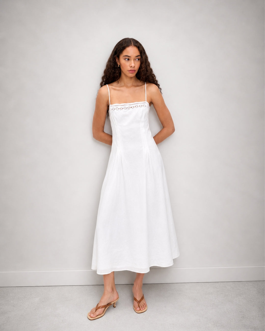 Pomona Eyelet Linen Midi Dress