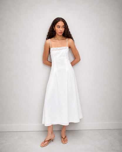 Pomona Eyelet Linen Midi Dress