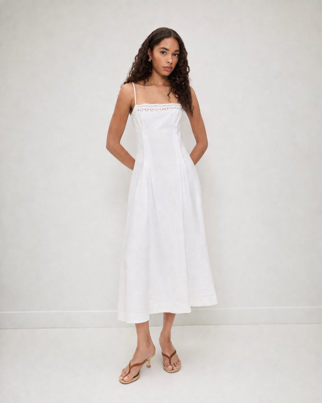 Pomona Eyelet Linen Midi Dress
