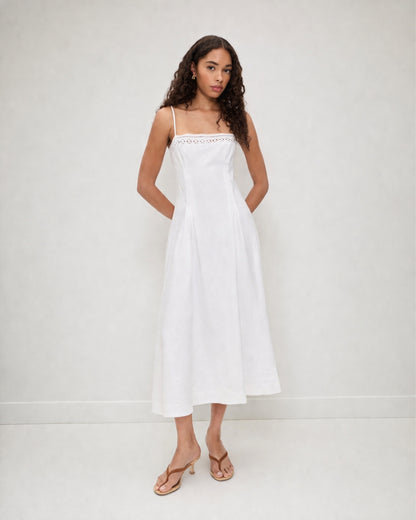 Pomona Eyelet Linen Midi Dress