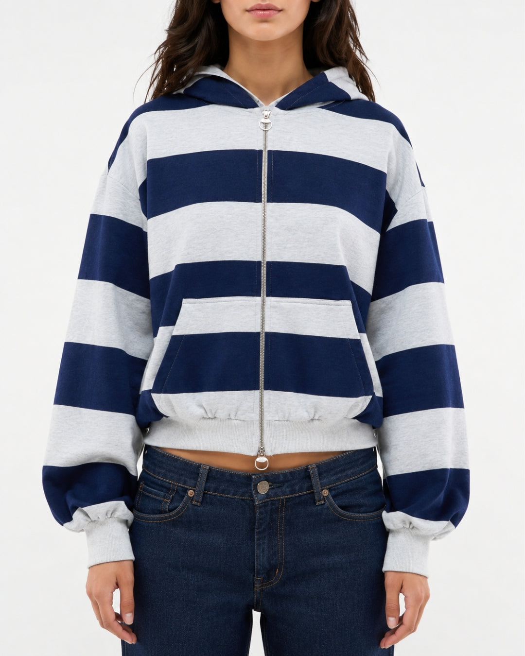 Oversized Striped Zip Hoodie