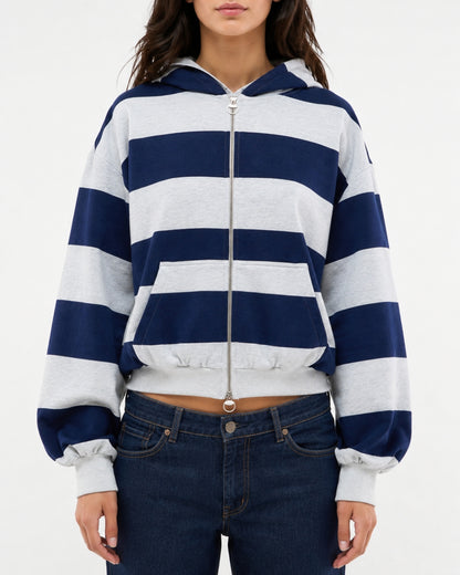 Oversized Striped Zip Hoodie