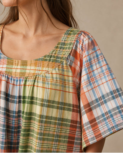 Sunday Plaid Square-Neck Mini Swing Dress